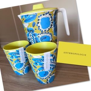 [SET OF 3] Vera for Anthropologie Perennial Bamboo Melamine Tumbler & Pitcher